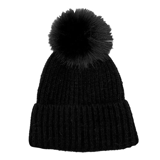 Solid Knit Pom Pom Beanie