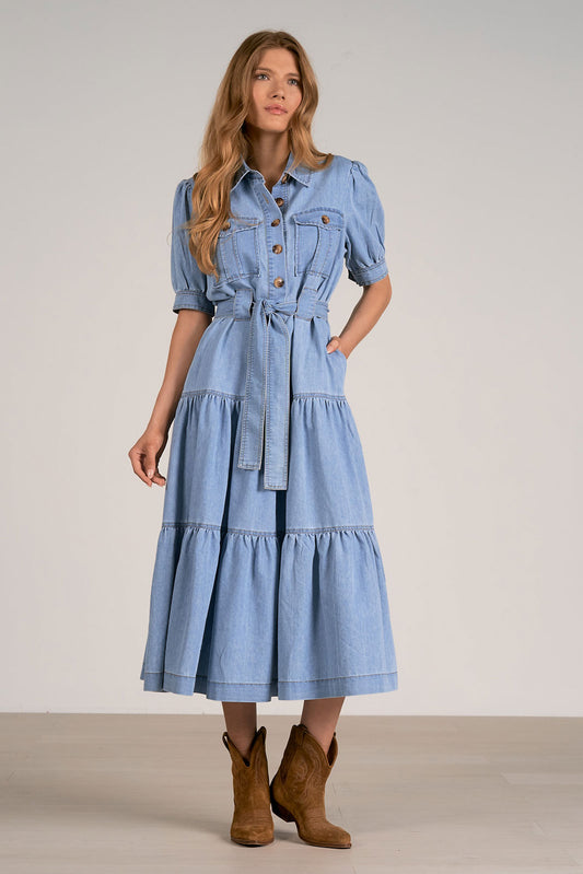 Tiered Denim Maxi