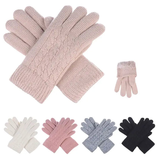 Faux Fur Lining Classic Cable Knit Gloves