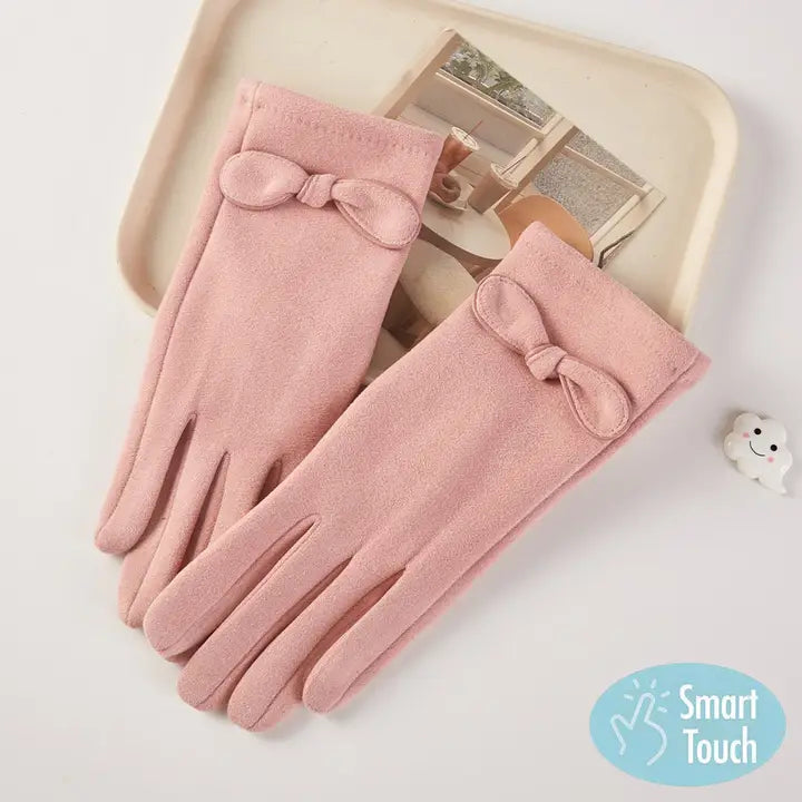 Knot Bow Accent Smart Touch Gloves - Pink