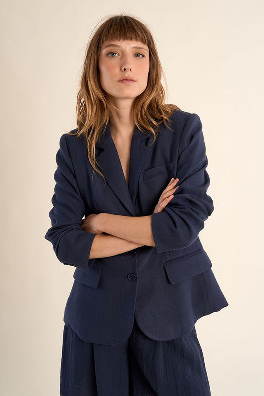 Ladies Woven Blazer - Navy