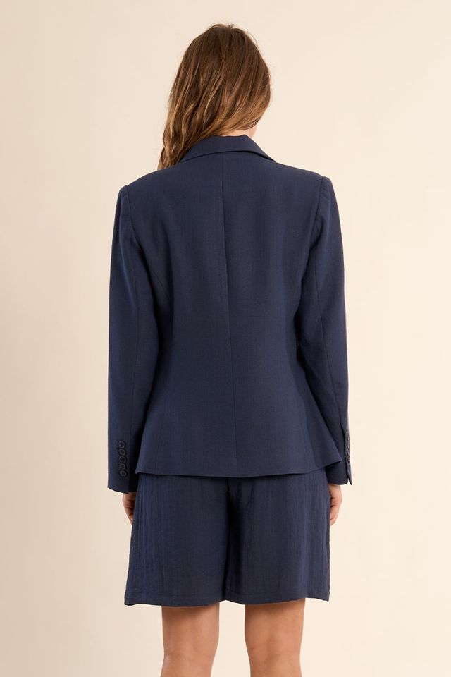 Ladies Woven Blazer - Navy
