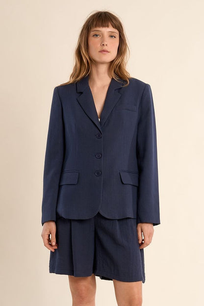 Ladies Woven Blazer - Navy