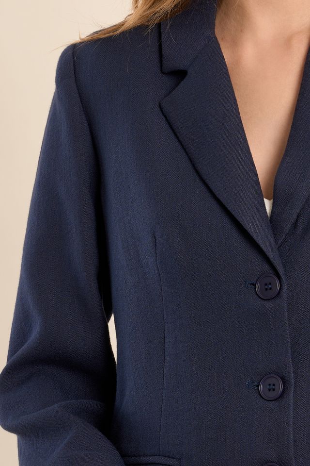 Ladies Woven Blazer - Navy