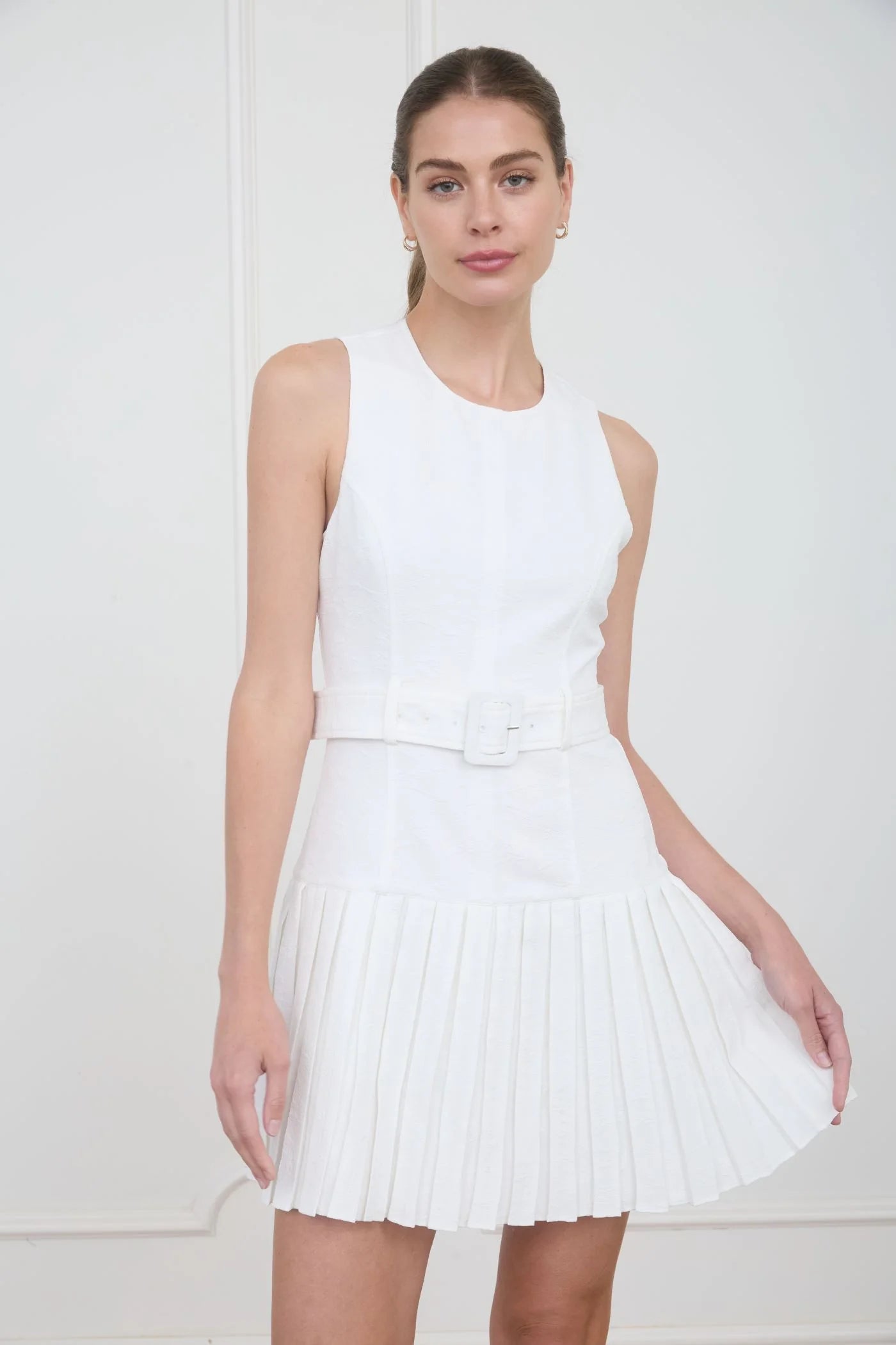 Short Drop Waist Pleated Dress