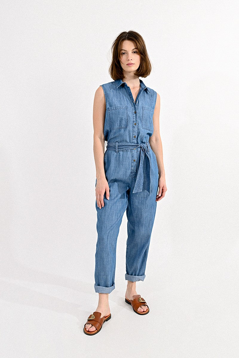 Sleeveless Denim Jumpsuit