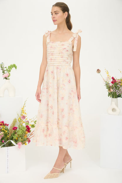 Printed Sleeveless Dress Embroidered