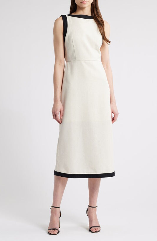 Contrast Trim Linen Midi Dress