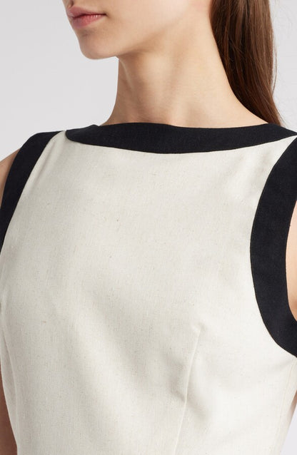Contrast Trim Linen Midi Dress